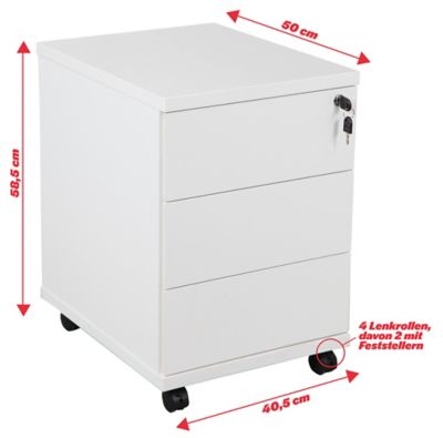 Rollcontainer Zo | 3 Schubladen | HxBxT 585 x 405 x 500 mm | Weiß mit Eichenkante | Novigami